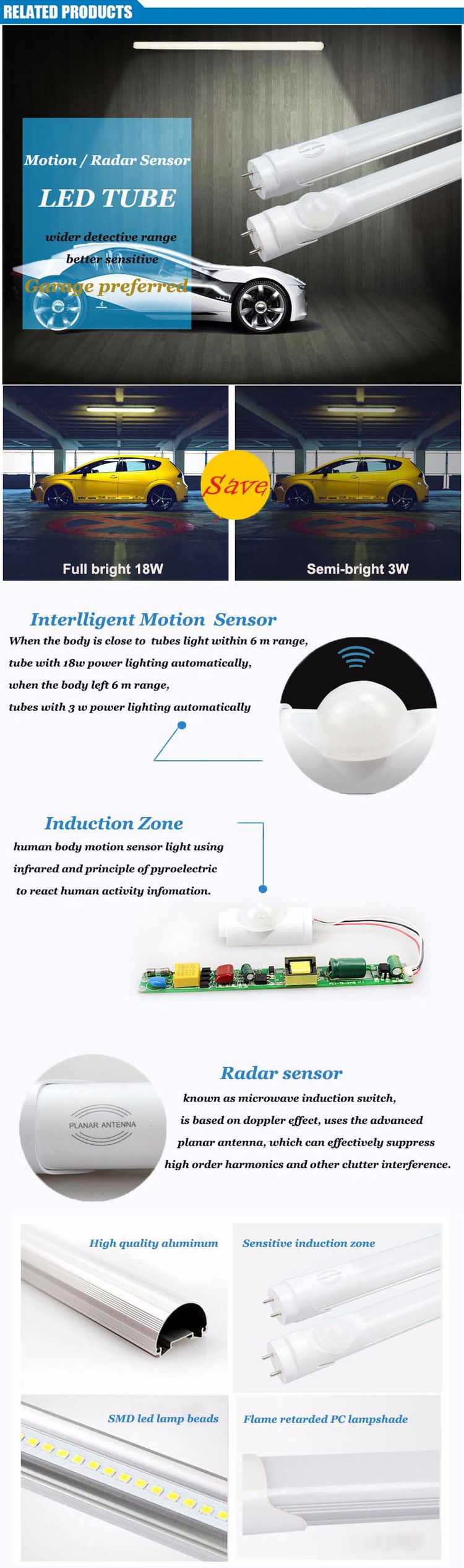 High Lumen Tube With Motion Sensor detail High Lumen Tube With Motion Sensor detail
